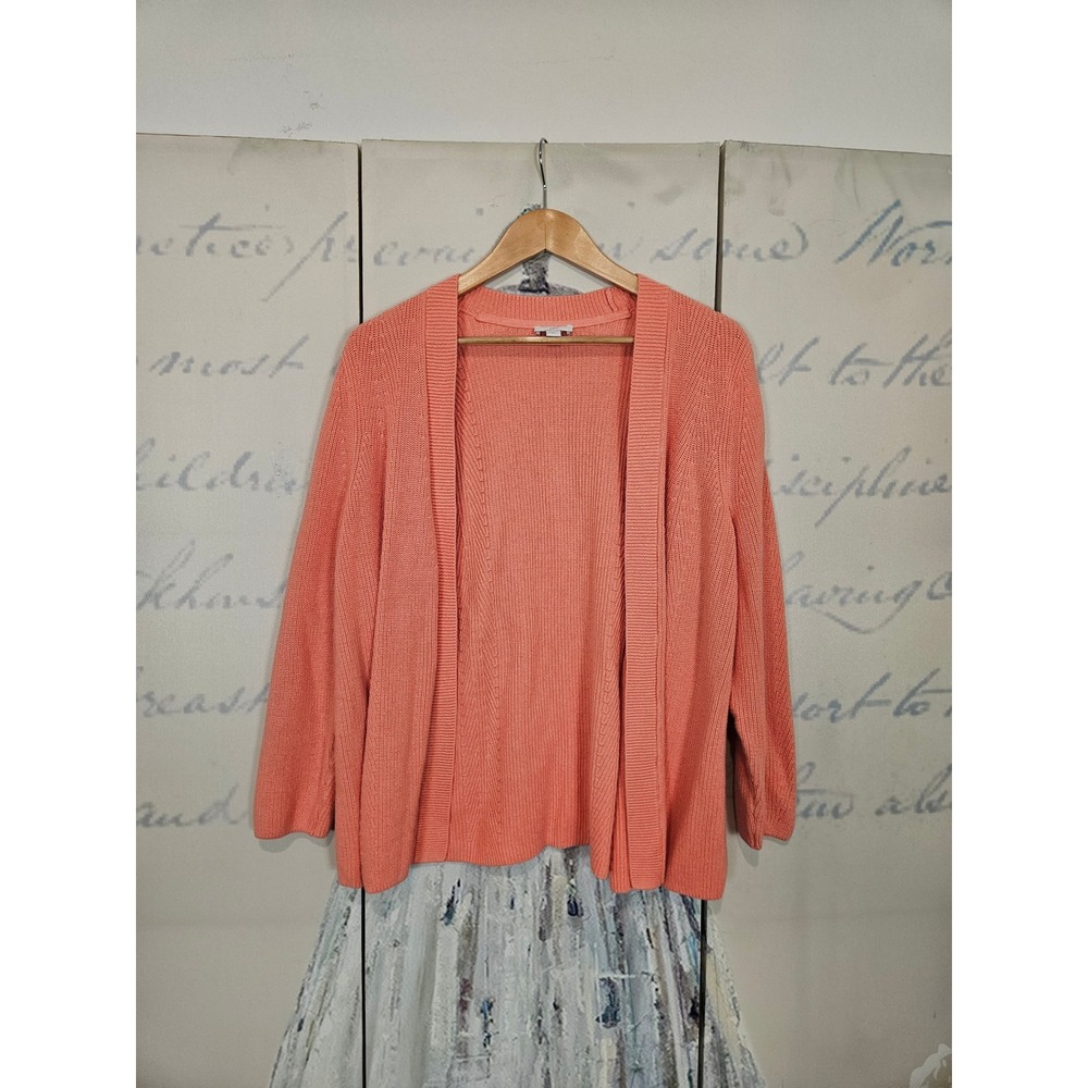 J. Jill Cardigan XL Petite Coral Pink Cotton Open Front Ribbed Knit Sweater